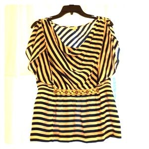 Navy blue and white striped house.